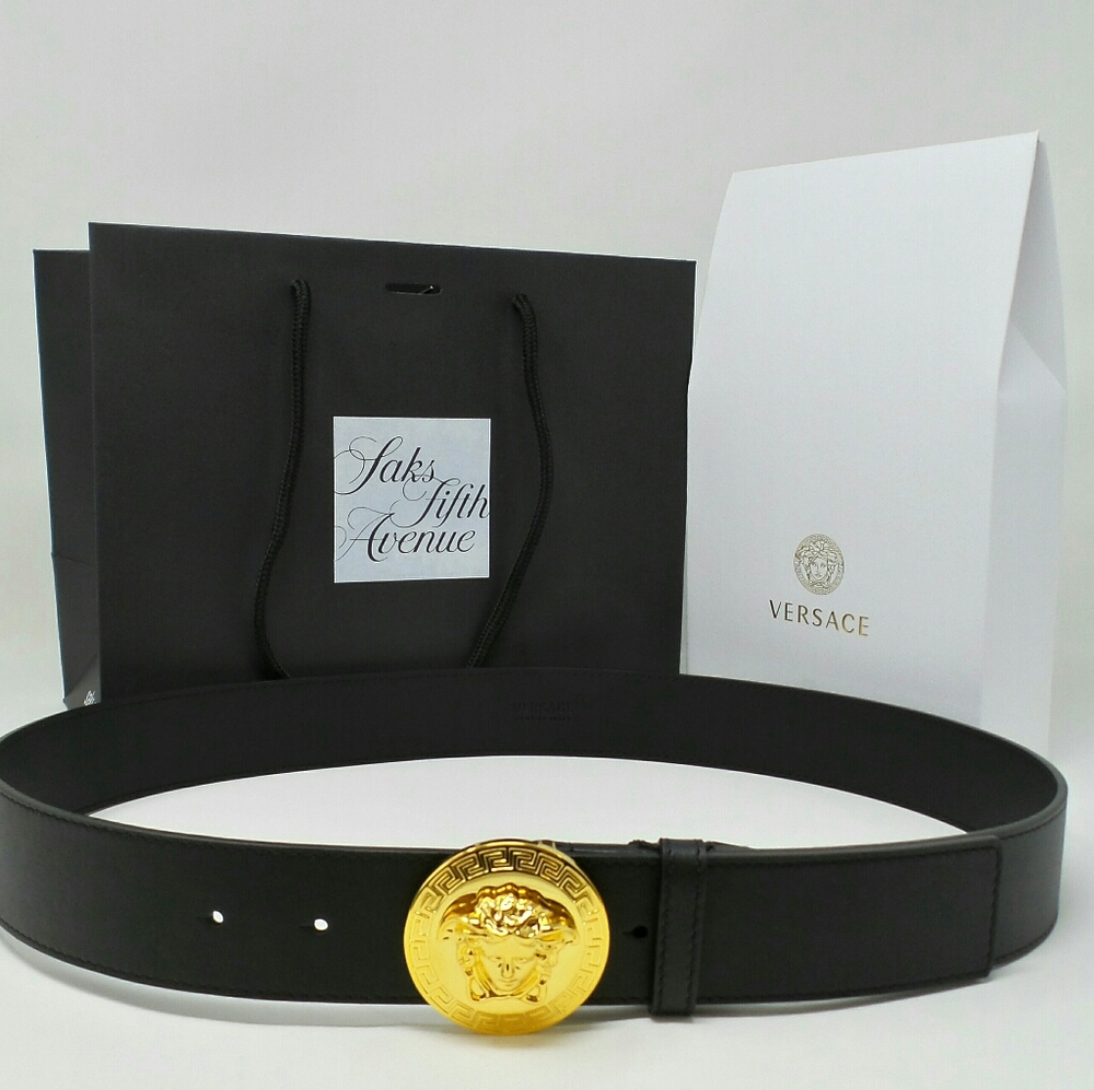 Authentic, Right from Saks Fifth Avenue. Versace Belt Gold Buckle Black Size 95
